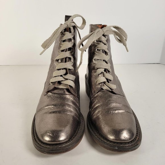 SPACE Styled in France Metallic Taupe Leather Combat Boot Women Sz 6.5 - Picture 7 of 14